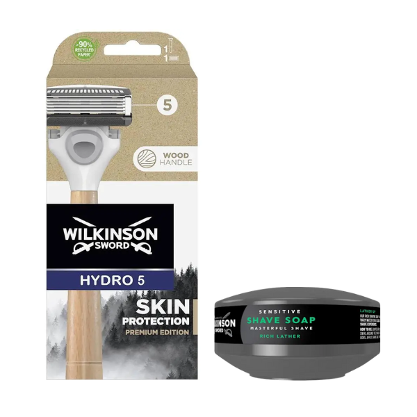 Станок для гоління Wilkinson Sword Hydro 5 Skin Protection Premium Edition + Мило для гоління Wilkinson Sword для чутливої шкіри