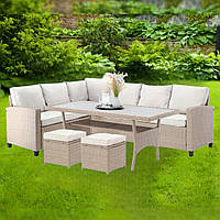 Комплект садових меблів для відкритих терас прямокутний стіл диван 2 пуфи Набори садових меблів із ротанга для відпочинку