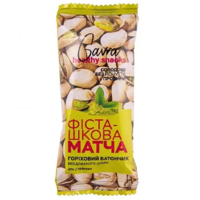 Батончик горіховий фісташкова матча, без цукру, 40г , Gavra
