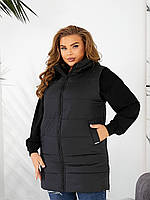 Пряма стьобана жіноча демісезонна жилетка-безрукавка з капюшоном (р.50-60). Арт-1860/10
