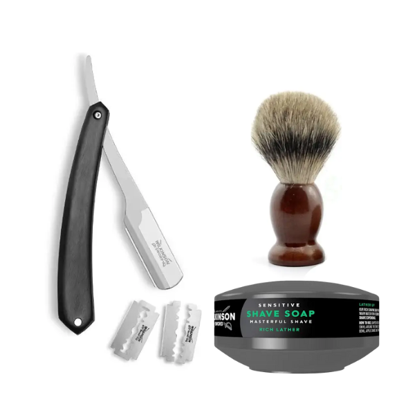 Небезпечна бритва Wilkinson Sword Barber's Style The Pioneer + Помазок Shima + Мило для гоління Wilkinson Sword для чутливої шкіри