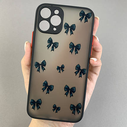 Чохол для Apple iPhone 11 Pro чохол з принтом бантиків із захистом камери на телефон айфон 11 про чорний q02e, фото 1