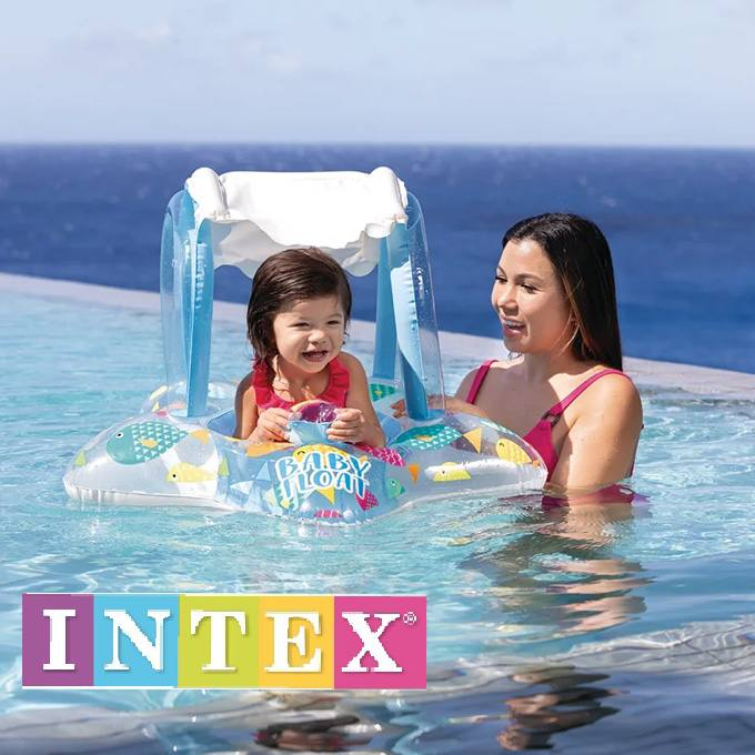 Дитячий надувний пліт-коло Intex 56573 NP з навісом від 1 року
