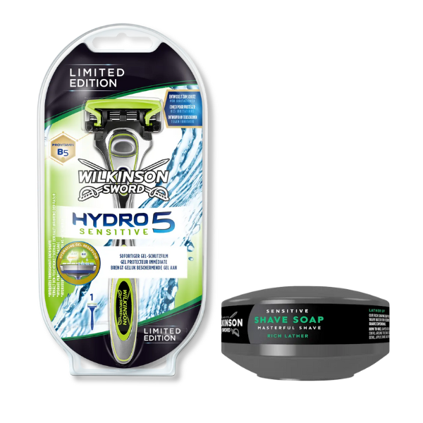Станок для гоління Wilkinson Sword Hydro 5 Sensitive Limited Edition + Мило для гоління Wilkinson Sword для чутливої шкіри 125 г