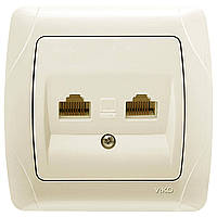 Розетка 2 комп'ютерна Carmen VIKO крем, подвійна інтернет, врізна Віко вбудована 90562034