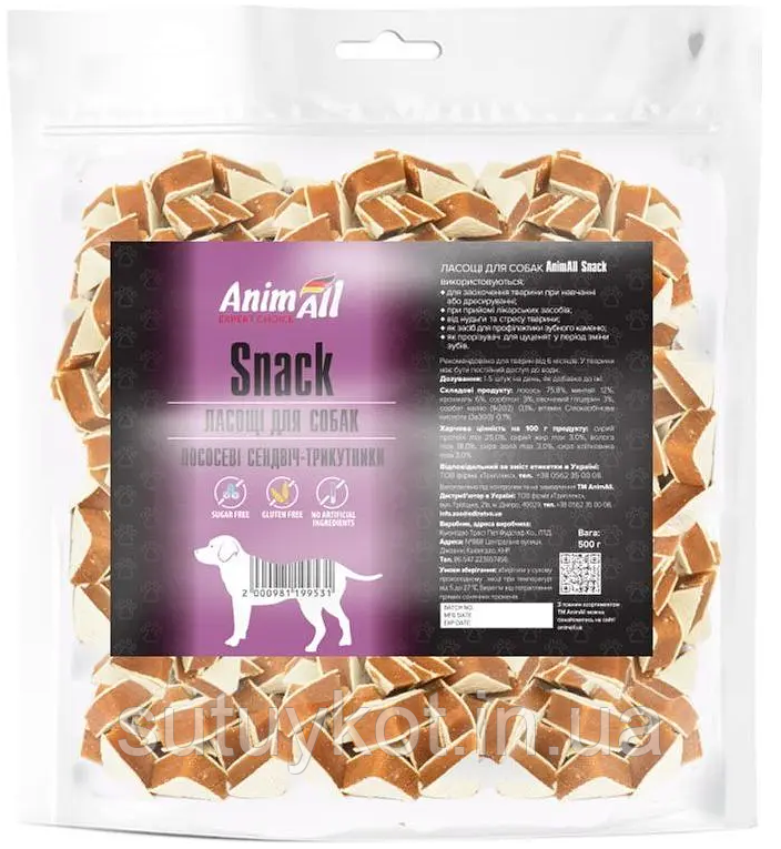 Ласощі для собак AnimaAll Snack лососеві трикутники, вага 500 г