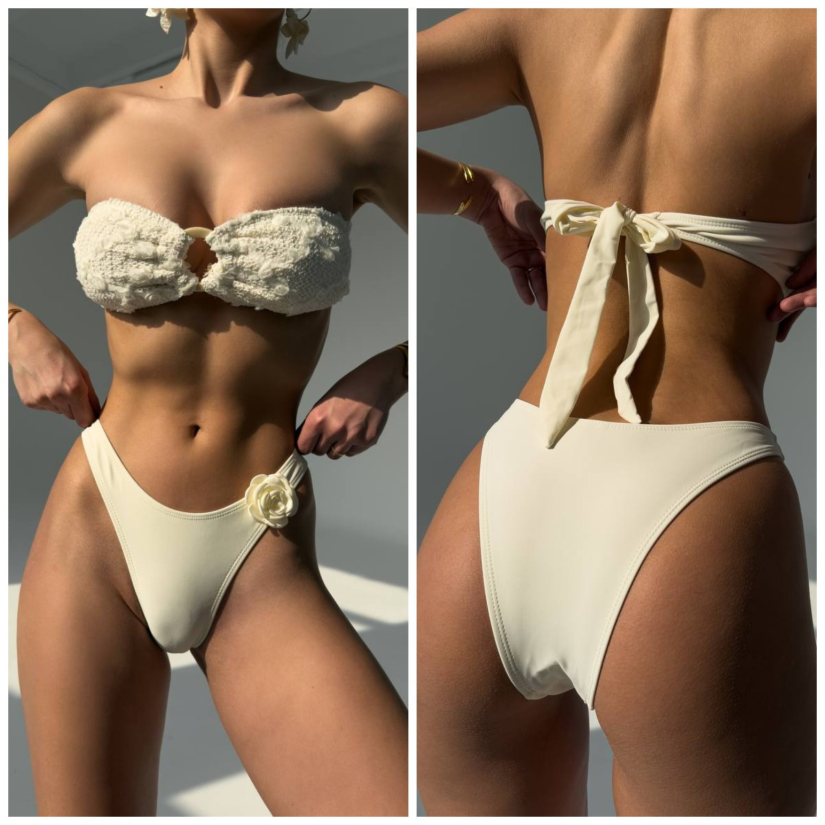 Жіночий роздільний молочний купальник-бандо, фото 1