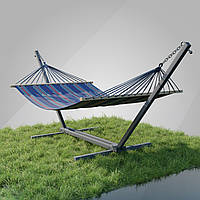 Стійка для гамака + Двомісний гамак з планкою RIO XXL синій 200х150 WCG