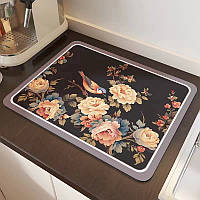Килимок для сушіння посуду, килимок антиковзкий під кавоварку, з квітами 40*50 см