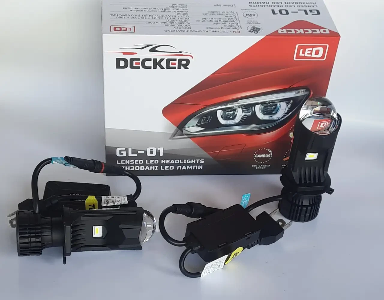 Лампи лінзи H4 Decker GL-01 PRO LED Hi/Low 9000 Lm Can 65 W 6000k 12v 24v
