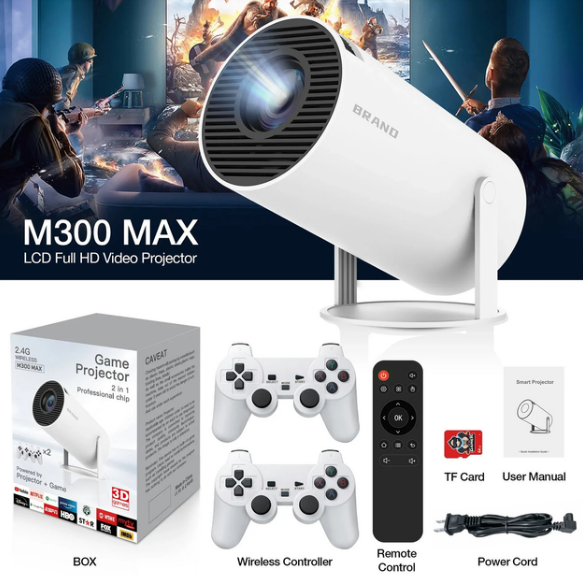 Проєктор M300 Max WiFi з 2 джойстиками 64Gb Android 11, проєктори для дому