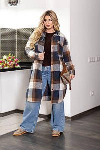 Р. 48-58 Жіноча подовжена сорочка-кардиган (код 1274-2) у клітинку великих розмірів