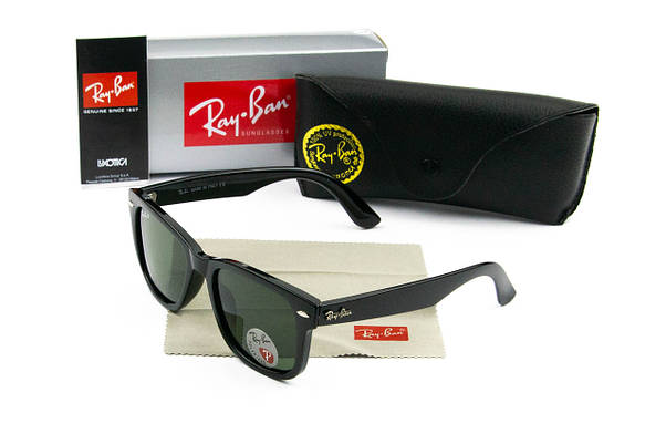 Сонцезахисні окуляри RAY BAN Wayfarer NEW поляризаційні UV400 (арт. P2140) чорний/зелений лінзи, фото 3