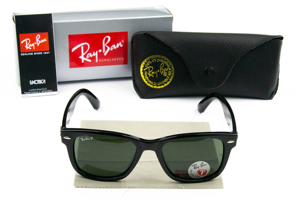 Сонцезахисні окуляри RAY BAN Wayfarer NEW поляризаційні UV400 (арт. P2140) чорний/зелений лінзи, фото 1