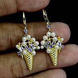 Сережки. Натуральний танзаніт і перл. Срібло 925., фото 3