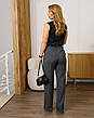 Штани класичні "Настасія" сірого кольору в смужку з поясом з еко-шкіри розміри від 42 до 56, фото 6