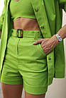 Жіночий літній костюм трійка лляний Сорочка + Шорти + Топ салатовий Комплект на літо з льону, фото 9