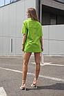 Жіночий літній костюм трійка лляний Сорочка + Шорти + Топ салатовий Комплект на літо з льону, фото 7