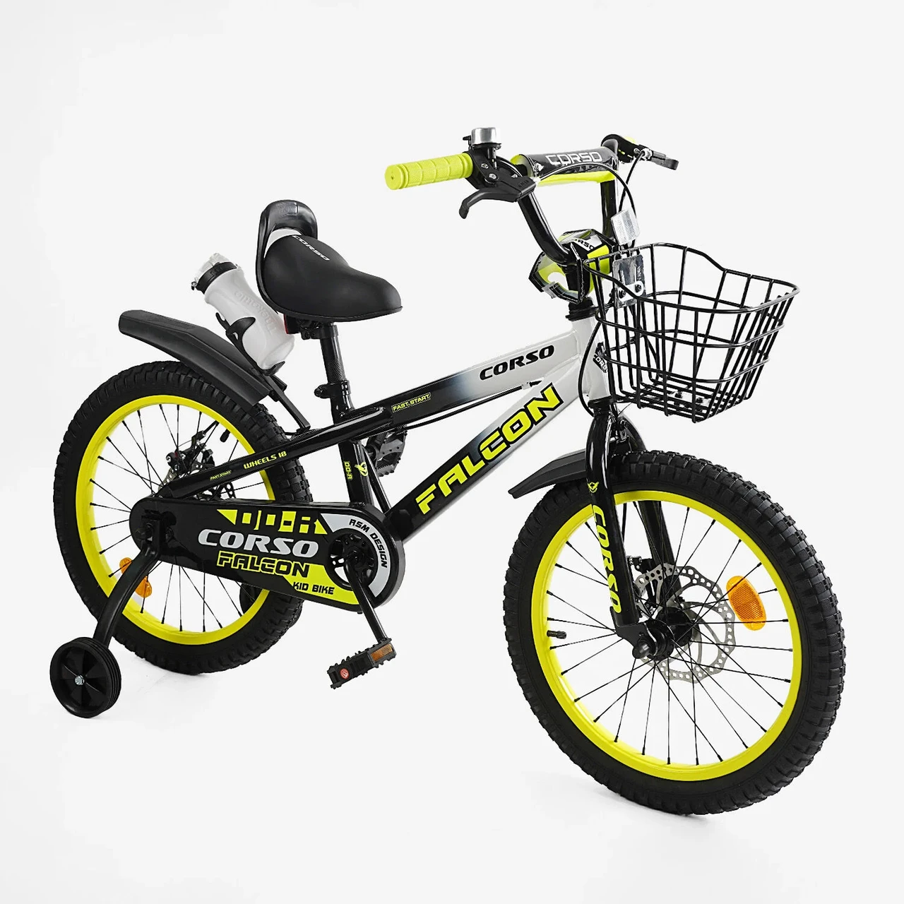Дитячий велосипед 18" Corso Falcon FL-18107 чорно-жовтий на зріст 105-115 см