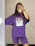 Жіночий костюм: вільна футболка та велосипедки з котиком, розмір 42\44, фото 2