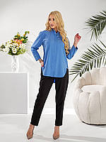 Блуза подовженого крою, арт 454, колір блузи синій джинс