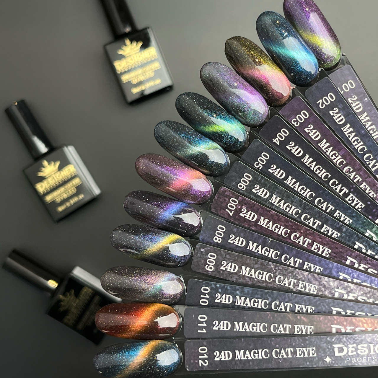 Демонстраційна палітра-віяло гель-лаків 24D Magic Cat Eye Дизайнер з ефектом "Котяче око"