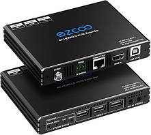 ROFAVEZCO 4K HDMI KVM подовжувач USB несжатий 4K 60 Гц HDR Single по Cat5e/6 до 300 футів, 3 порти USB2.0 хаб POE+RS232+EDID+3,5