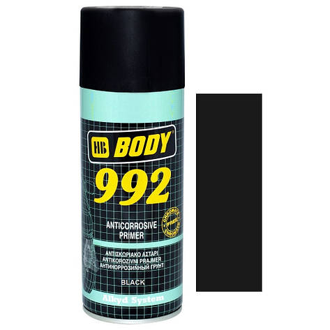 Алкідний антикорозійний ґрунт спрей чорний Body 992 Spray Black 400мл, фото 1