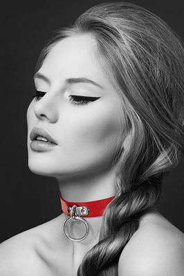 Чокер із кільцем для повідця Bijoux Pour Toi — FETISH Red, екошкіра