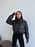 Тепла жіноча оверсайз куртка на блискавці та кнопках зі знімними рукавами та кишенями без капюшона чорна S-M M-L L-XL