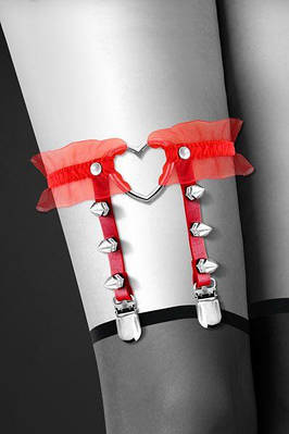 Гартер на ногу Bijoux Pour Toi — WITH HEART AND SPIKES Red, сексуальний підв'язок із серцем