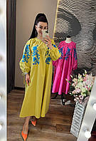 Плаття з вишивкою на грудях і рукавах 48-54