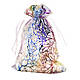 Мішечки для подарунків білий органза різнобарвний візерунок розмір 9/12 см із затяжками в пакованні 100 штук - фото 1 - id-p1708023972