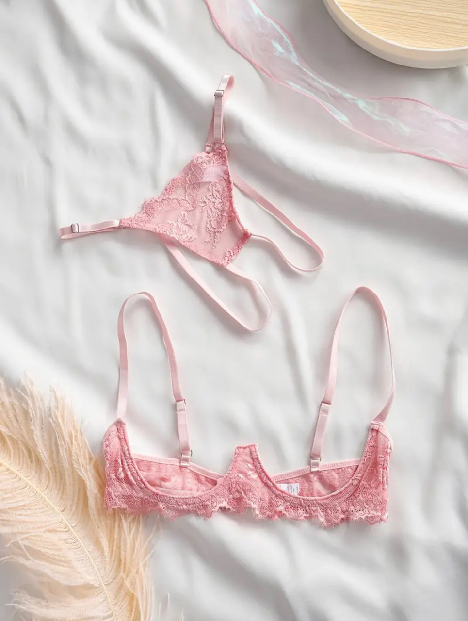 Комплект білизни з відкритими грудьми та доступом Passion (р.L, рожевий)