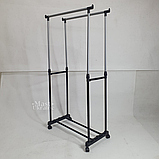 Вішалка для одягу телескопічна дворівнева на коліщатках 68×28×137 см, підлогова пересувна вішалка-стійка, DP-15, фото 8