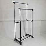 Вішалка для одягу телескопічна дворівнева на коліщатках 68×28×137 см, підлогова пересувна вішалка-стійка, DP-15, фото 3