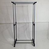 Вішалка для одягу телескопічна дворівнева на коліщатках 68×28×137 см, підлогова пересувна вішалка-стійка, DP-15, фото 9