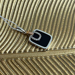 Подвеска из серебра с золотом прямоугольной формы с камнем оникс Мария