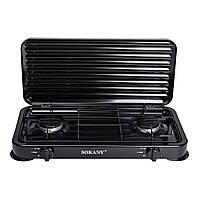 Настільна газова плита на 2 конфорки 4.4 кВт міні газова плита для балонного газу Чорна Sokany SK-6002