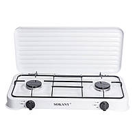 Настільна газова плита на 2 конфорки міні газова плита для балонного газу Біла Sokany SK-6002