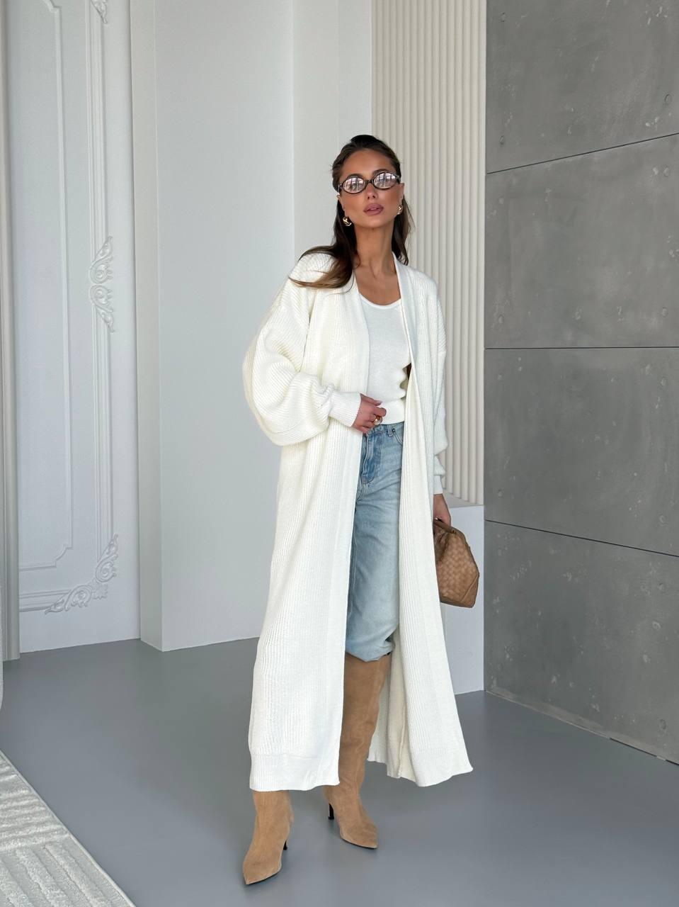 Кардиган кофта в'язаний вільного крою довжини максі бавовна 50%, віскоза 40%, фото 1