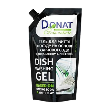 Засіб для миття посуду 1л (дой-пак) з додаванням білої глини Clean Nature ДОНАТ