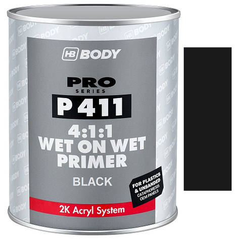 Акриловий ґрунт "мокрий по мокрому" без затверджувача чорний Body P411 Wet On Wet 4:1:1 1л, фото 1