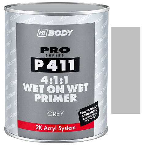 Акриловий ґрунт "мокрий по мокрому" без затверджувача сірий Body P411 Wet On Wet 4:1:1 1л, фото 1