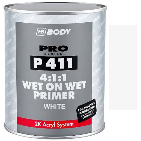 Акриловий ґрунт "мокрий по мокрому" без затверджувача білий Body P411 Wet On Wet 4:1:1 1л, фото 1