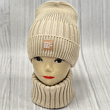 М 89008. Комплект для дівчинки, підлітка: шапка з флісом "SILVER@WHITE" і  хомут,  різні кольори 4-15 років, фото 6