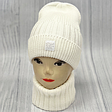 М 89008. Комплект для дівчинки, підлітка: шапка з флісом "SILVER@WHITE" і  хомут,  різні кольори 4-15 років, фото 2