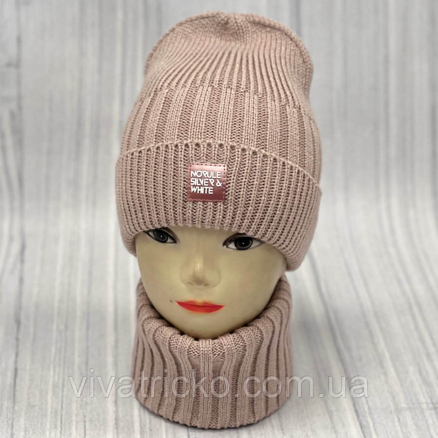 М 89008. Комплект для дівчинки, підлітка: шапка з флісом "SILVER@WHITE" і  хомут,  різні кольори 4-15 років, фото 1