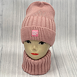 М 89008. Комплект для дівчинки, підлітка: шапка з флісом "SILVER@WHITE" і  хомут,  різні кольори 4-15 років, фото 8