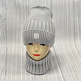 М 89008. Комплект для дівчинки, підлітка: шапка з флісом "SILVER@WHITE" і  хомут,  різні кольори 4-15 років, фото 4